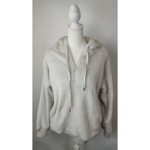 Aerie Faux Fur Half Zip Hoodie Cream Cozy Soft Fleece Pullover Size S P